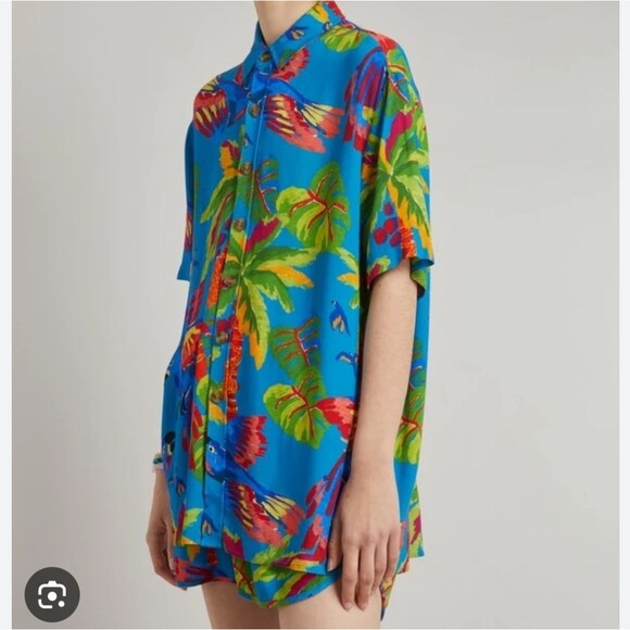 Farm Rio Sunny Day Unisex Tropical Shirt Button Front Short Sleeves Collar Small - Picture 7 of 16